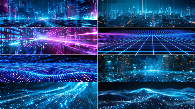 蓝色超宽科技粒子穿梭城市LED背景
