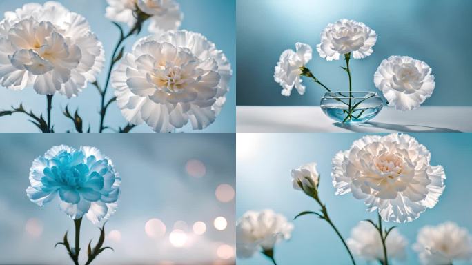 白色和蓝色康乃馨花朵