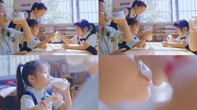 小朋友喝牛奶 幼儿园儿童喝牛奶