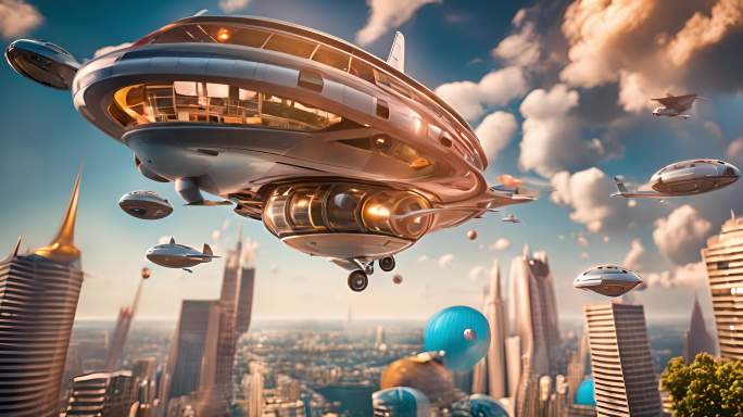 未来科幻城市飞机概念一线城市卡通
