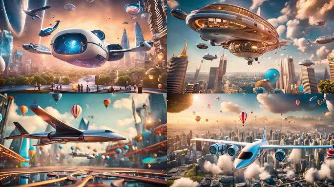 未来科幻城市飞机概念一线城市卡通