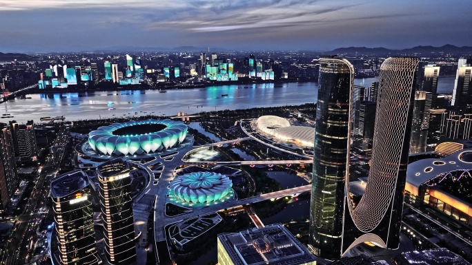 2024杭州奥体博览城夜景航拍