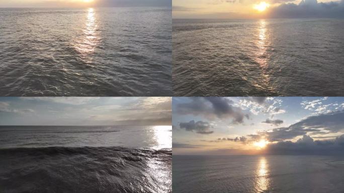 夕阳下大海海面波光粼粼