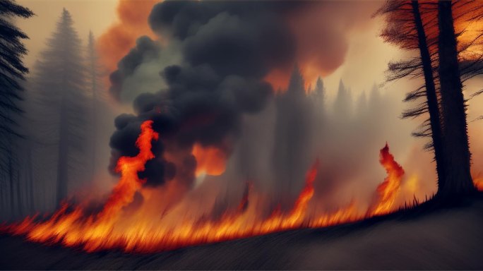 AIGC素材 森林大火山火防治