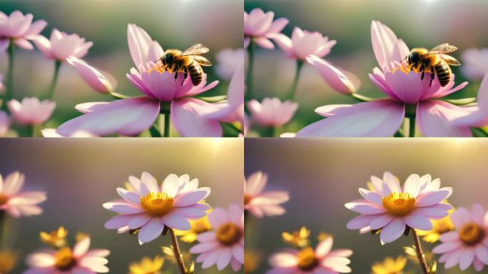 夏天花朵阳光下的蜜蜂