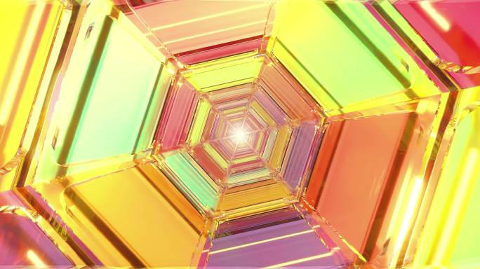 几何体玻璃色块穿梭隧道