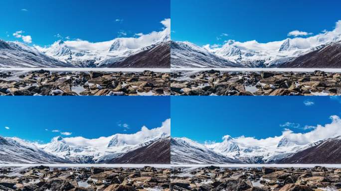 中国西藏那曲市萨普神山雪山与岩石
