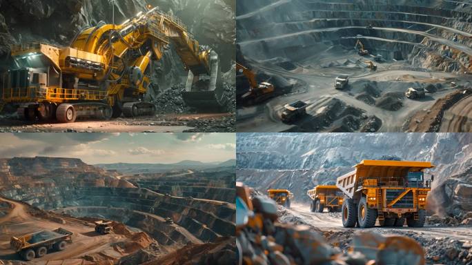 矿山开采和生产，巨大矿井机械挖掘采矿