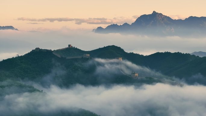 4k长城风光长城日出云海大好河山航拍
