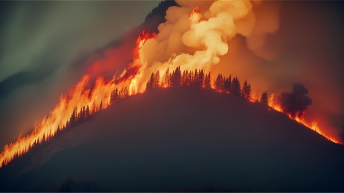 AIGC素材 森林大火山火防治