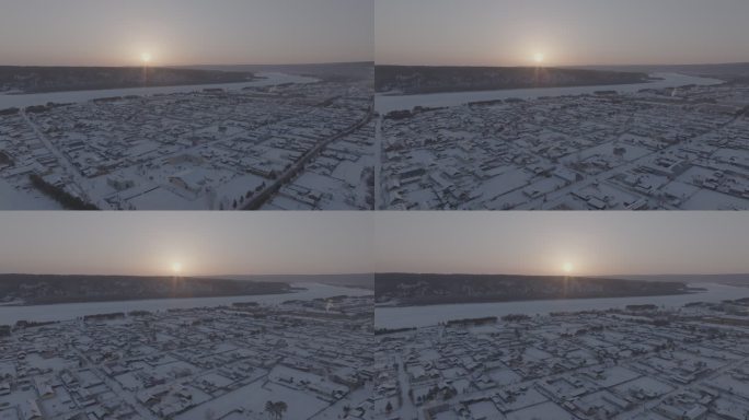 漠河北极村雪景日出4K航拍log素材