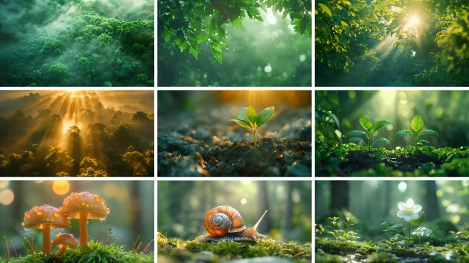 一组森林万物生长镜头