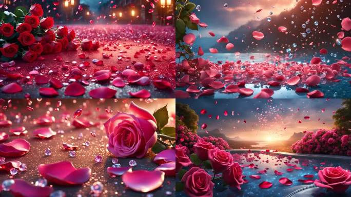 玫瑰花红粉红水晶 花瓣 背景 浪漫 花瓣