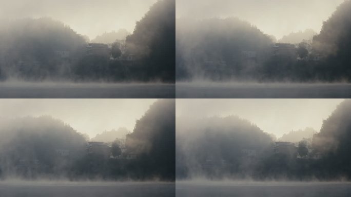 南方乡村清晨河面大雾13