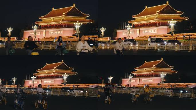 北京天安门前经过的游客人群市民