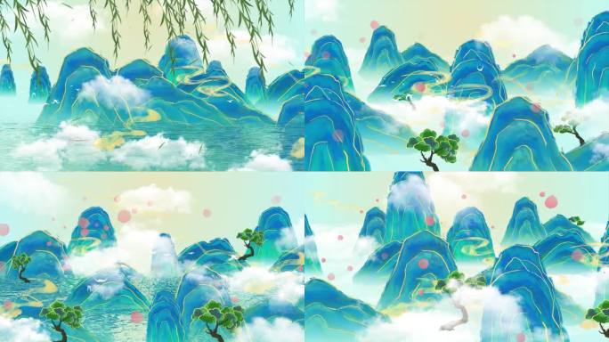 中国风山水画卷卷轴水墨模板
