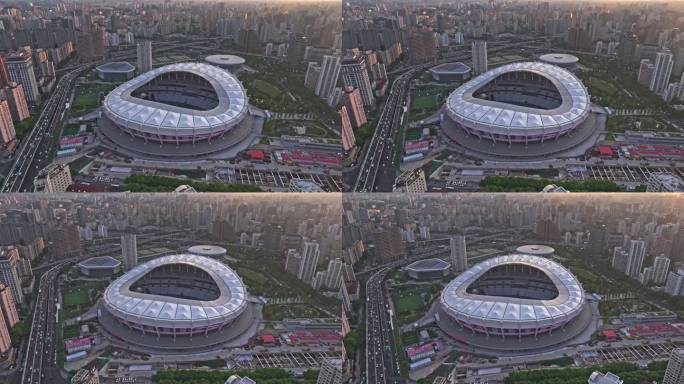 航拍上海徐汇区八万人体育场