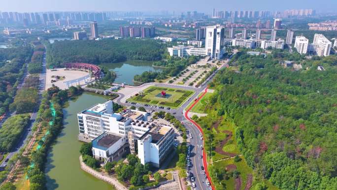 江西南昌大学前湖校区校园航拍风景风光素材