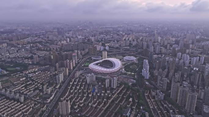 航拍上海徐汇区八万人体育场