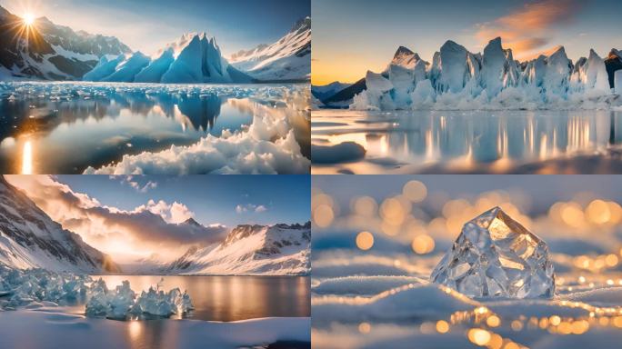南北极冰川雪山唯美风光湖融化气候变暖