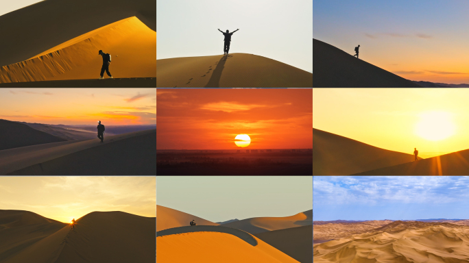 沙漠沙丘爬沙漠沙漠奔跑沙漠徒步沙漠日落