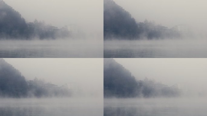 南方乡村清晨河面大雾11