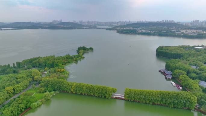 湖北武汉东湖听涛景区航拍自然风光生态旅游