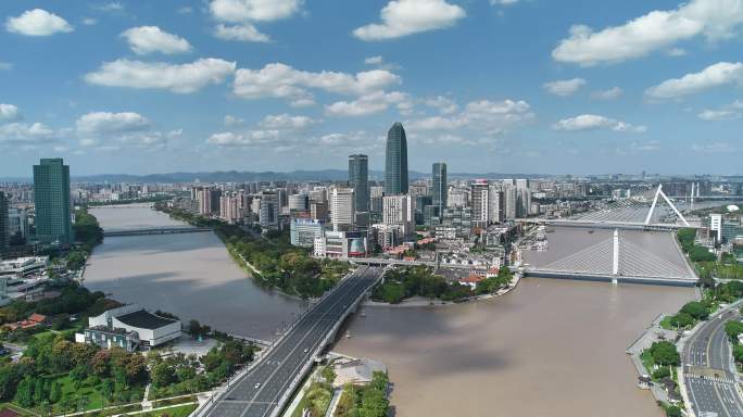 宁波城市地标三江口风光风景航拍4k