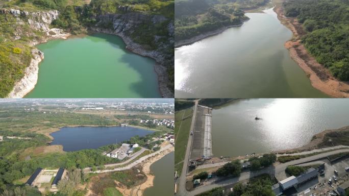4K航拍南京江宁潭山水库 矿坑湖