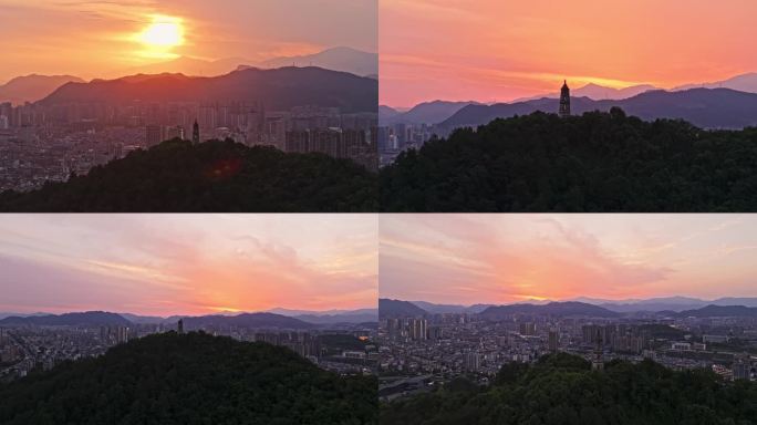 临安功臣塔日落航拍4k