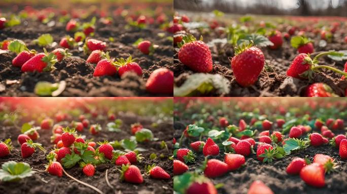 草莓园中的早春特写镜头