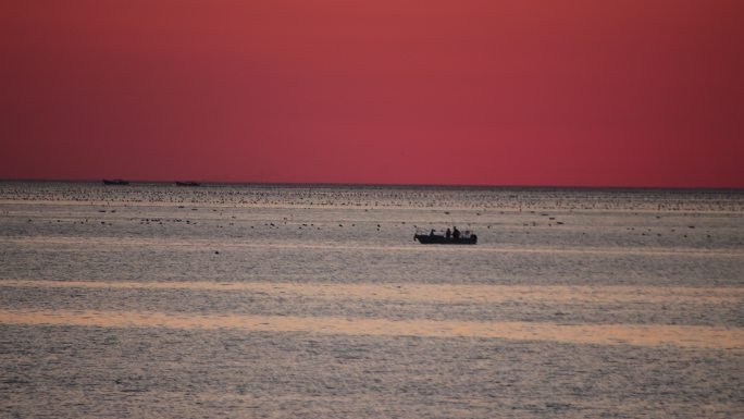 威海高区西海岸小石岛日落湾海上落日景观