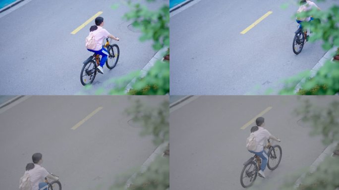 女生骑自行车驶过街道