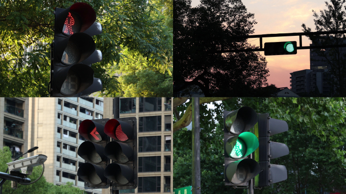 傍晚红绿灯交通信号灯