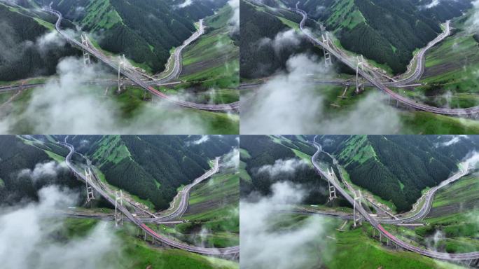 云雾下的新疆果子沟大桥航拍8