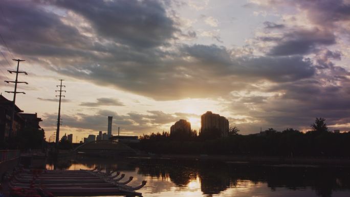 北京中国尊日落延时航拍水景豪华大片
