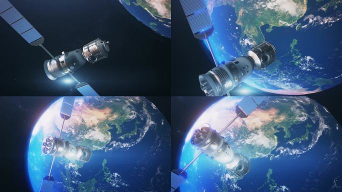 带通道太空空间站人造卫星卫星地球云层穿梭