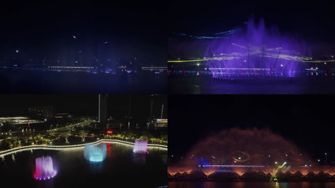 粤港澳大湾区喷泉夜景花式航拍