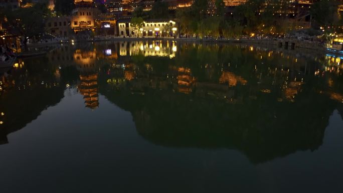 贵州峰林布依景区夜景航拍