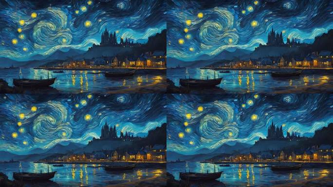 高清唯美名画梵高星空动态背景AE模版