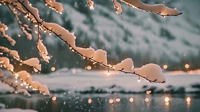 唯美城市雪景下雪天夜晚夜景ai素材原创