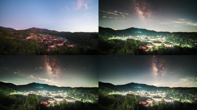 福建龙岩永定初溪土楼群星空银河延时