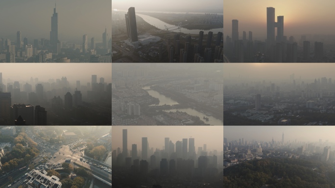 南京雾霾航拍城市污染空气污染