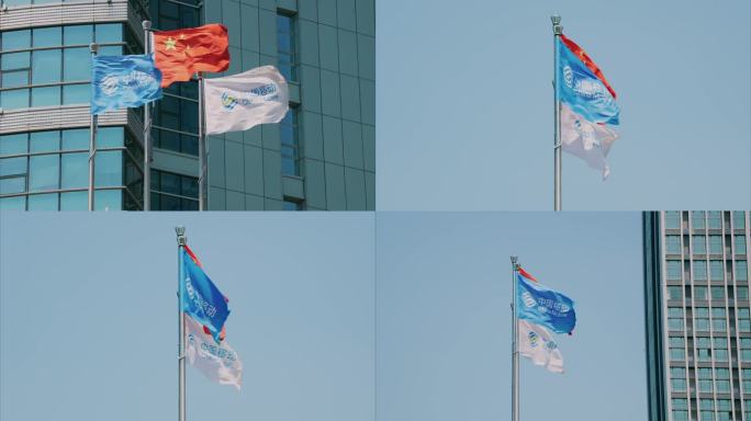 中国移动通信旗帜飘扬logo4k视频素材