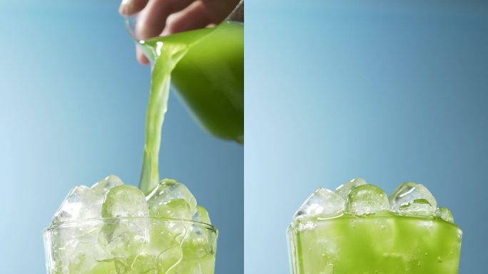 夏日绿色冰镇黄瓜汁 猕猴桃汁抹茶冰块入水