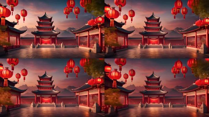 汉唐中式建筑红色灯笼
