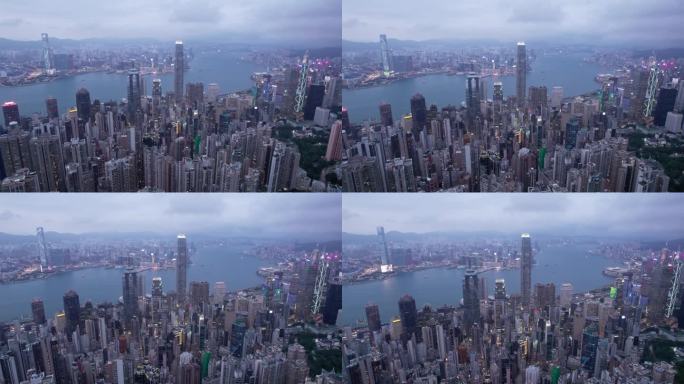 航拍香港繁华中环维多利亚港夜景