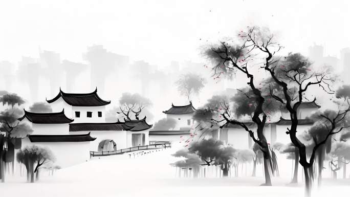 黑白徽派水乡