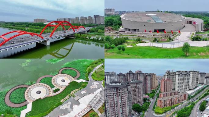 临汾 汾河沿河风光  场馆 航拍