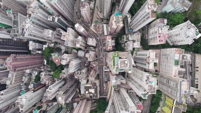 俯拍航拍香港交通十字路口